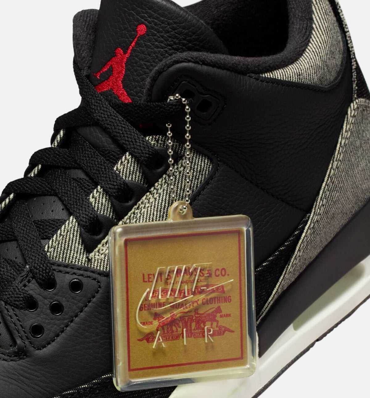 Air Jordan 3 x Levi's Black and White 男款运动鞋 | 牝布/黑/体育红配色