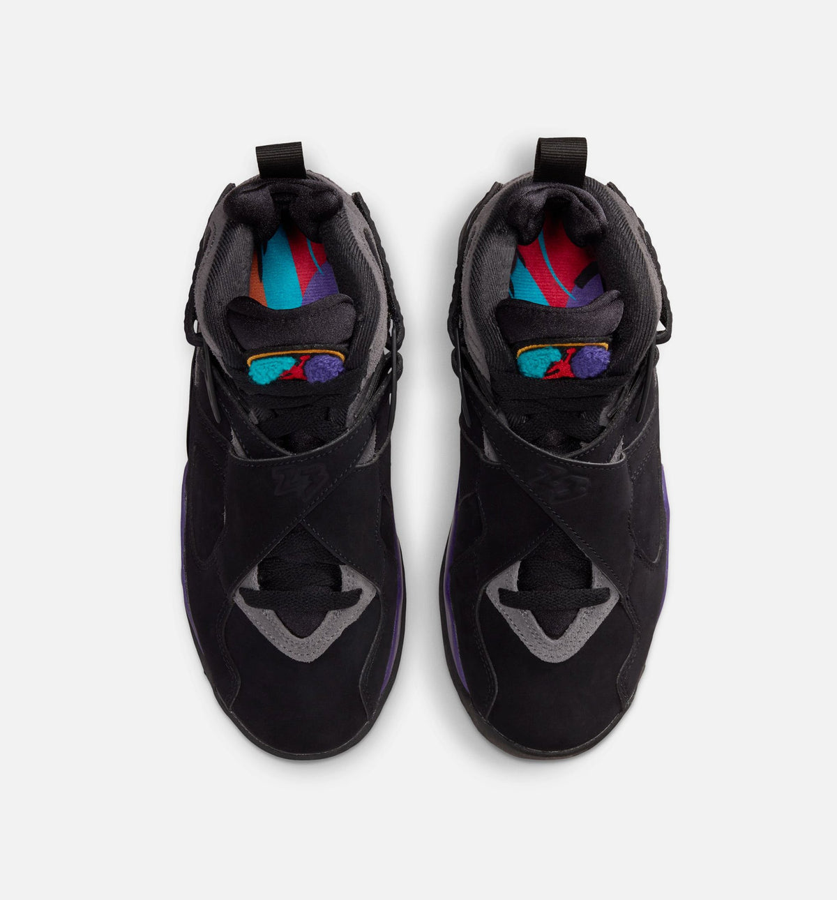 Air Jordan 8 Retro Aqua Grade School 生活方式运动鞋 - 黑色亮色紫多色拼接