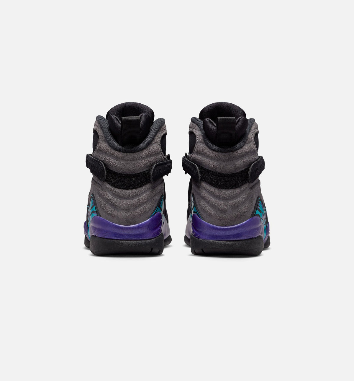Air Jordan 8 Retro Aqua Grade School 生活方式运动鞋 - 黑色亮色紫多色拼接