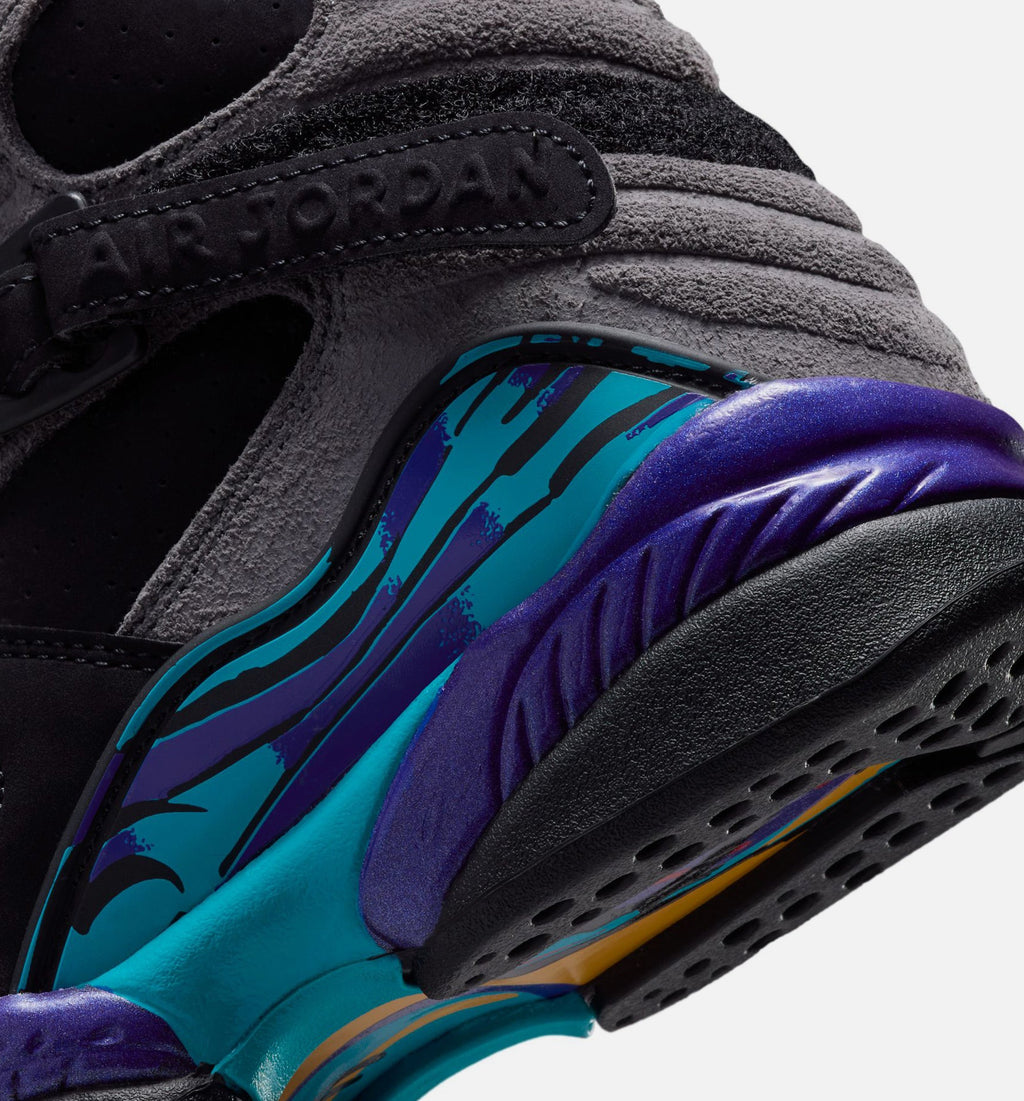 Air Jordan 8 Retro Aqua Grade School 生活方式运动鞋 - 黑色亮色紫多色拼接