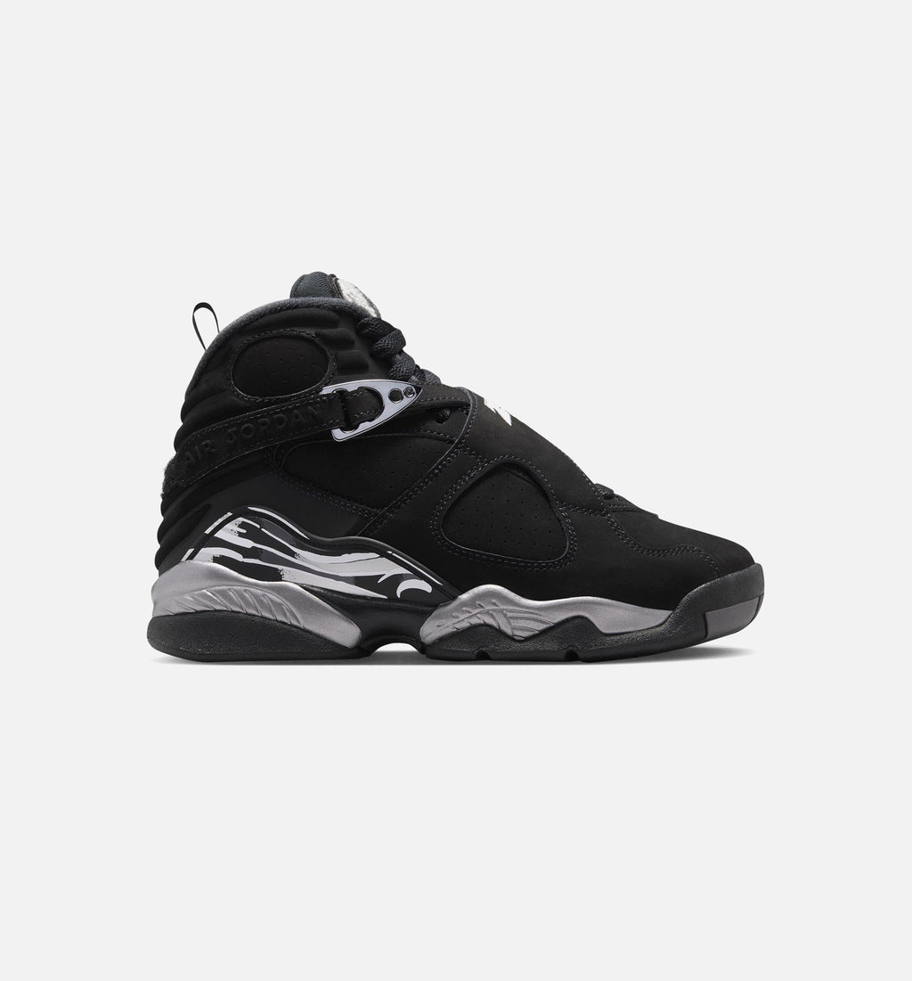 Air Jordan 8 Retro Chrome Grade School 生活方式运动鞋 - 黑色白色浅石墨灰