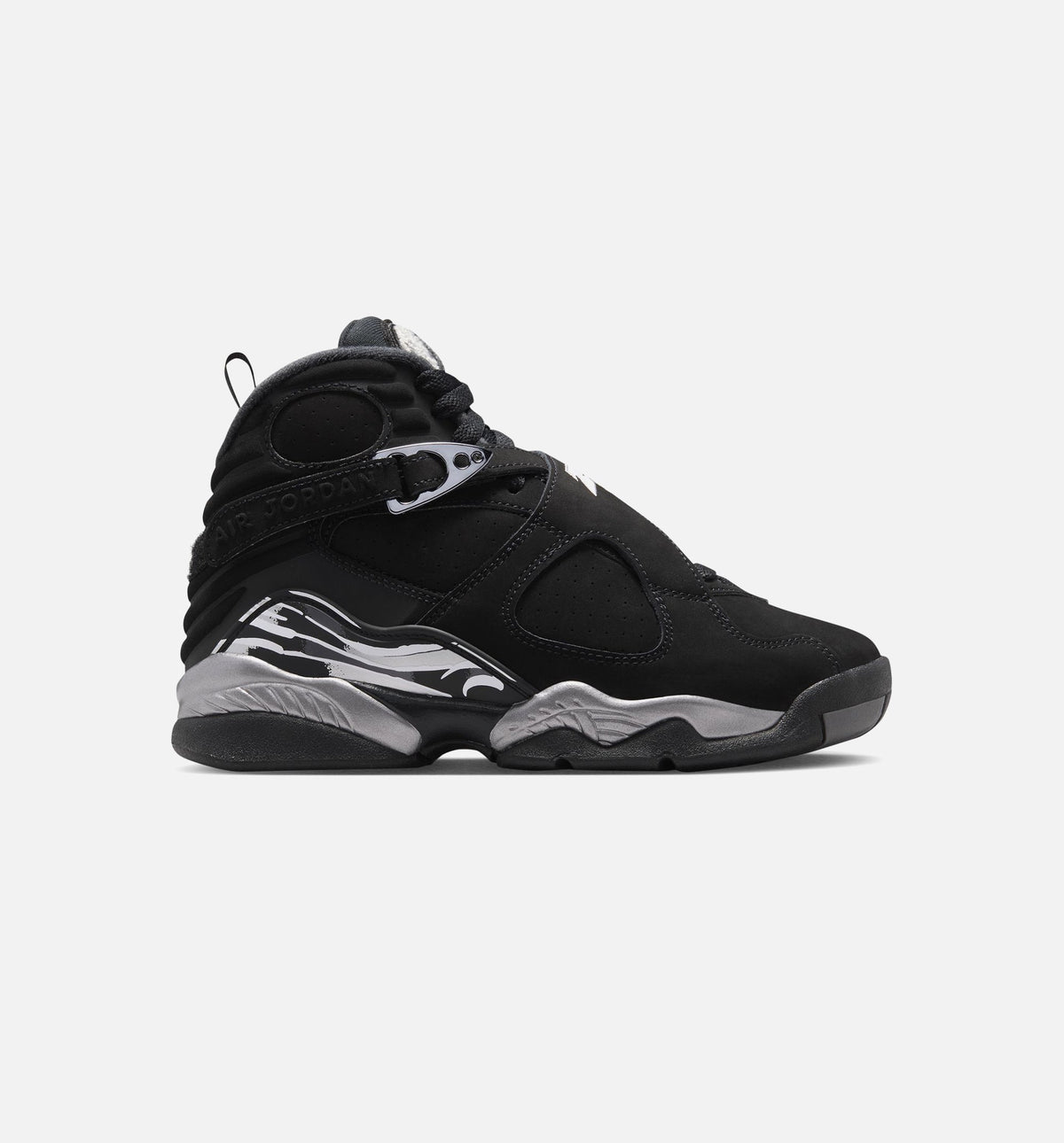 Air Jordan 8 Retro Chrome Grade School 生活方式运动鞋 - 黑色白色浅石墨灰