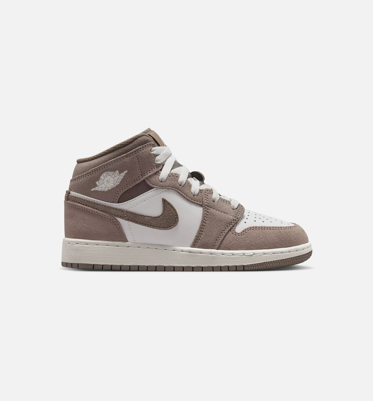 Air Jordan 1 Mid Grade School 生活方式运动鞋 - 谜石色橄榄灰峰川白