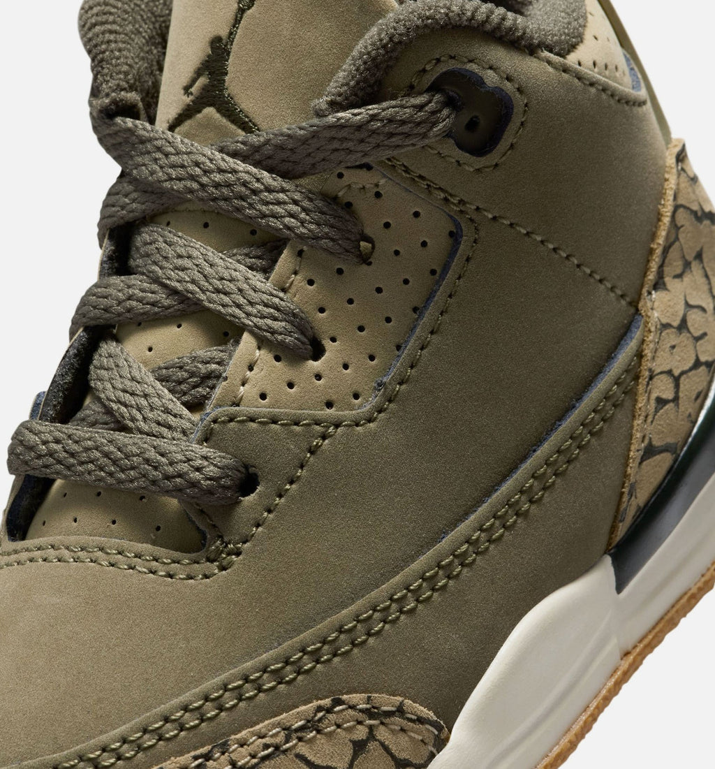 Air Jordan 3 Retro Medium Olive 婴幼儿运动鞋 | 中性橄榄/川续木/帆白配色
