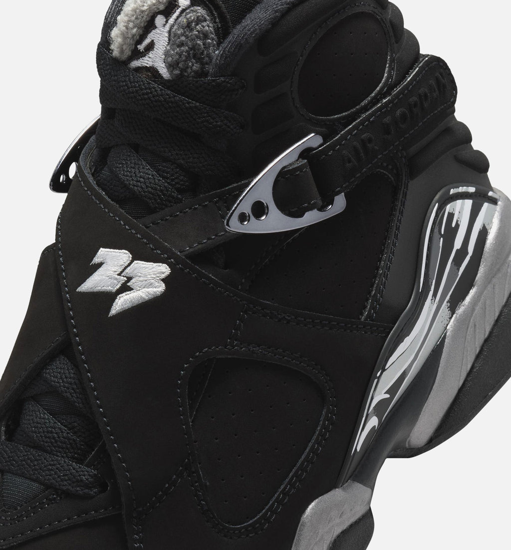 Air Jordan 8 Retro Chrome Grade School 生活方式运动鞋 - 黑色白色浅石墨灰