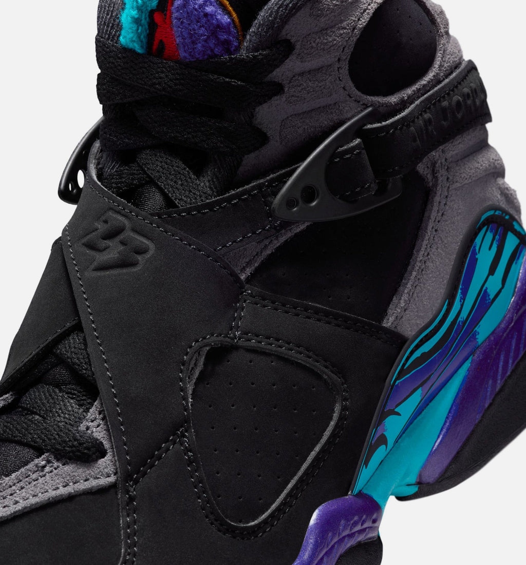 Air Jordan 8 Retro Aqua Grade School 生活方式运动鞋 - 黑色亮色紫多色拼接