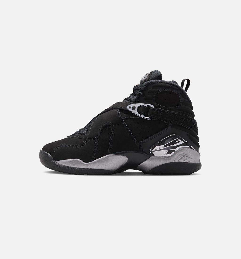 Air Jordan 8 Retro Chrome Grade School 生活方式运动鞋 - 黑色白色浅石墨灰