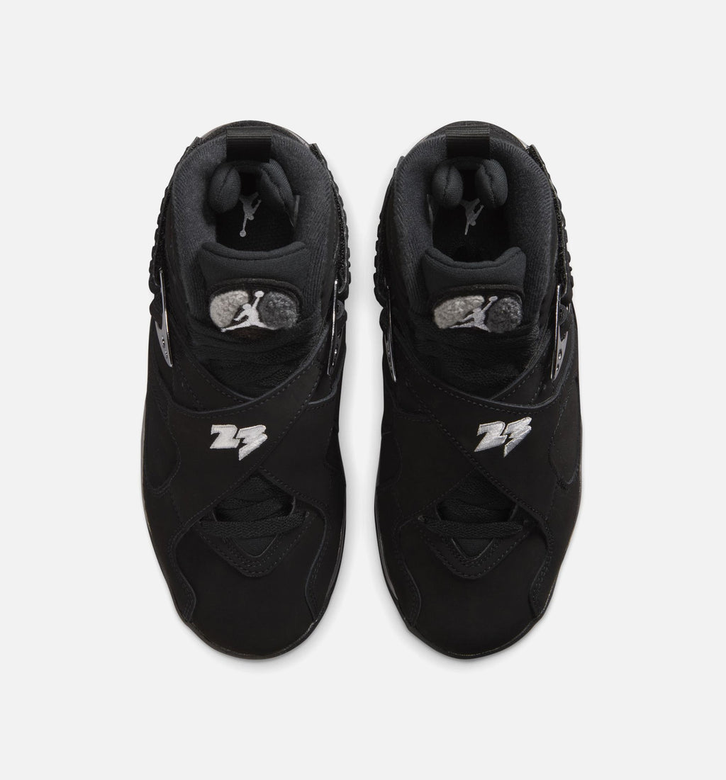 Air Jordan 8 Retro Chrome Grade School 生活方式运动鞋 - 黑色白色浅石墨灰