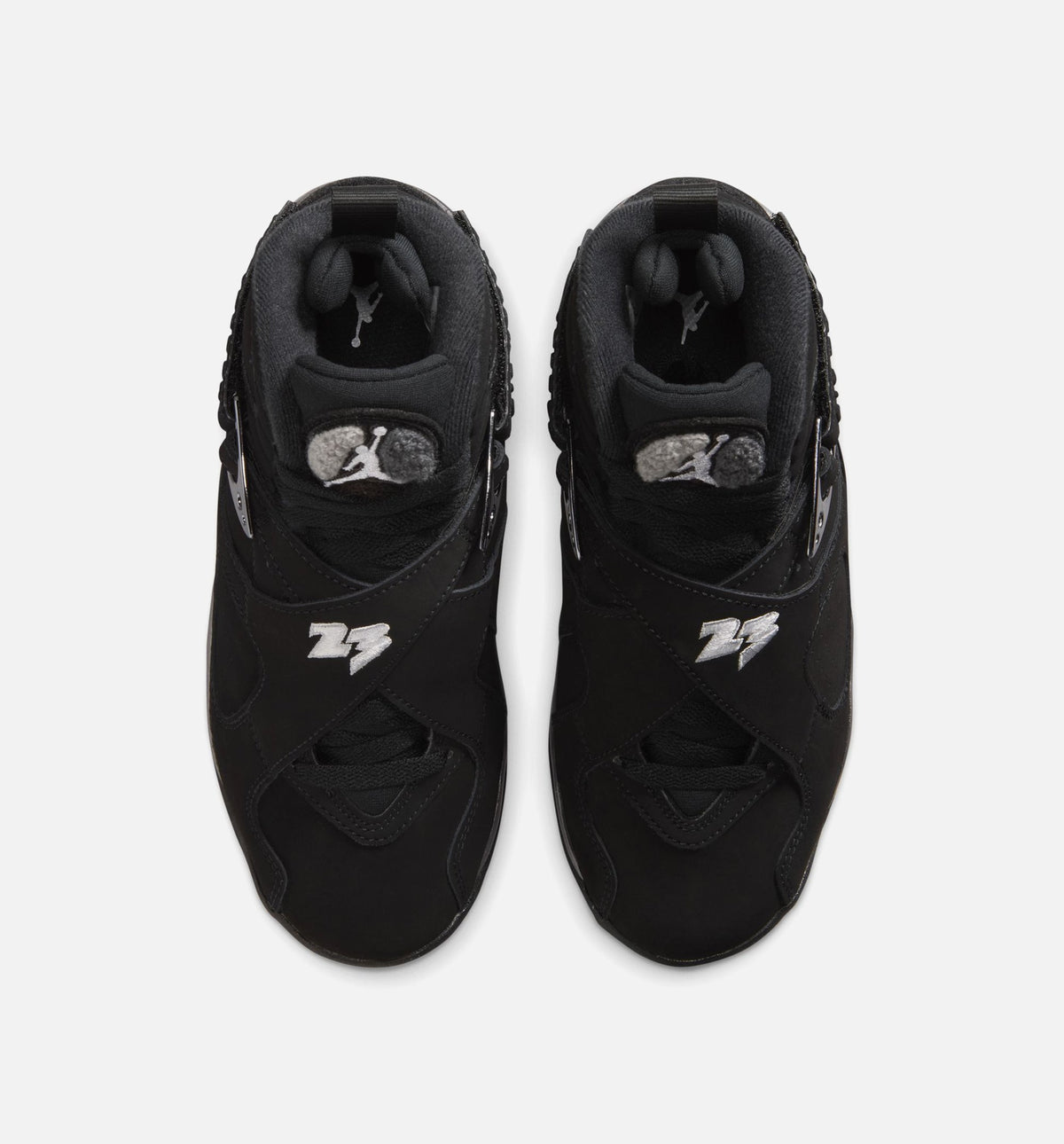 Air Jordan 8 Retro Chrome Grade School 生活方式运动鞋 - 黑色白色浅石墨灰