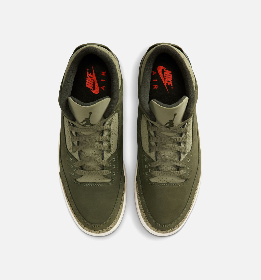 Air Jordan 3 Retro Medium Olive 男款运动鞋 | 橄榄/川续木/帆白/红配色